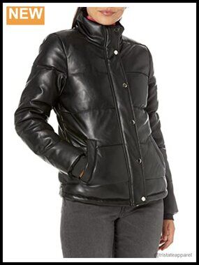 Women's Pleather Faux Fur Lined High Collar Puffer Jacket